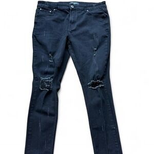 Serenede Mens Black Distressed Skinny Jeans Ripped Streetwear Size 38
